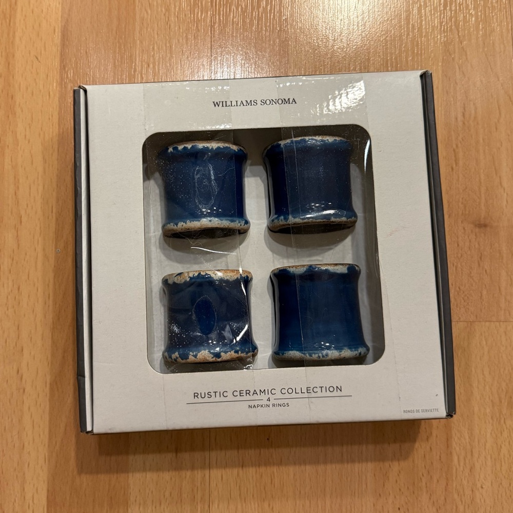 Williams Sonoma Rustic Blue Ceramic Napkin Rings